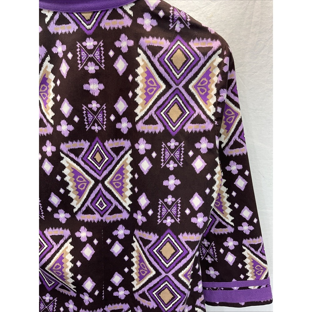 Tory Burch Dress sz 8 Purple Brown Ikat Tribal Print Cotton Caftan Tunic Boho - Picture 3 of 10